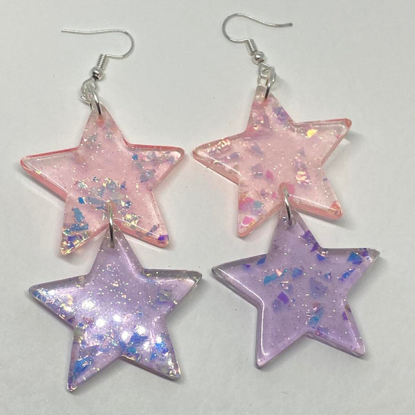 Galaxy star glitter earrings , oversized Acrylic Earrings Kitsch and Fun 10.5 cm Long