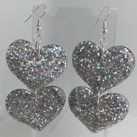 double oversized heart earrings, 8.2 cm long.  Glitter Charms Acrylic Earrings