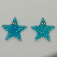 1 pair of Large star Glitter stud Earrings,  Kitsch Fun,  3.5 cm 35mm