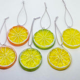 6 x Christmas tree decorations, lemon lime orange acrylic bauble ornaments fruit