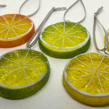 6 x Christmas tree decorations, lemon lime orange acrylic bauble ornaments fruit