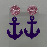 Large anchor Earrings,  Kitsch Fun, 5.5 cm - 8 cm long. Studs or hooks