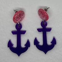 Large anchor Earrings,  Kitsch Fun, 5.5 cm - 8 cm long. Studs or hooks