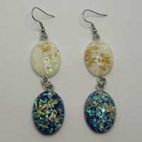 Glitter flake dome earrings, Charms Acrylic Earrings Kitsch Fun 8 cm Long..