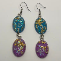 Glitter flake dome earrings, Charms Acrylic Earrings Kitsch Fun 8 cm Long..