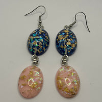 Glitter flake dome earrings, Charms Acrylic Earrings Kitsch Fun 8 cm Long..