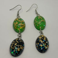 Glitter flake dome earrings, Charms Acrylic Earrings Kitsch Fun 8 cm Long..