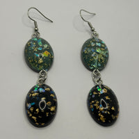 Glitter flake dome earrings, Charms Acrylic Earrings Kitsch Fun 8 cm Long..