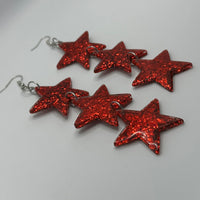 Lots of colours, Triple  glitter star earrings, hooks. 13 cm long Jess stars