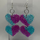 double oversized heart earrings, 8.2 cm long.  Glitter Charms Acrylic Earrings