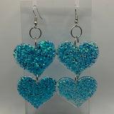 double oversized heart earrings, 8.2 cm long.  Glitter Charms Acrylic Earrings