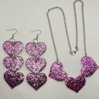 Triple heart oversized heart Acrylic Earrings and necklace set Kitsch Fun 11.5 cm Long 22 inches