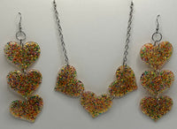 Triple heart oversized heart Acrylic Earrings and necklace set Kitsch Fun 11.5 cm Long 22 inches