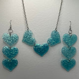 Triple heart oversized heart Acrylic Earrings and necklace set Kitsch Fun 11.5 cm Long 22 inches