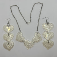 Triple heart oversized heart Acrylic Earrings and necklace set Kitsch Fun 11.5 cm Long 22 inches