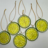 6 x Christmas tree decorations, lemon lime orange acrylic bauble ornaments fruit