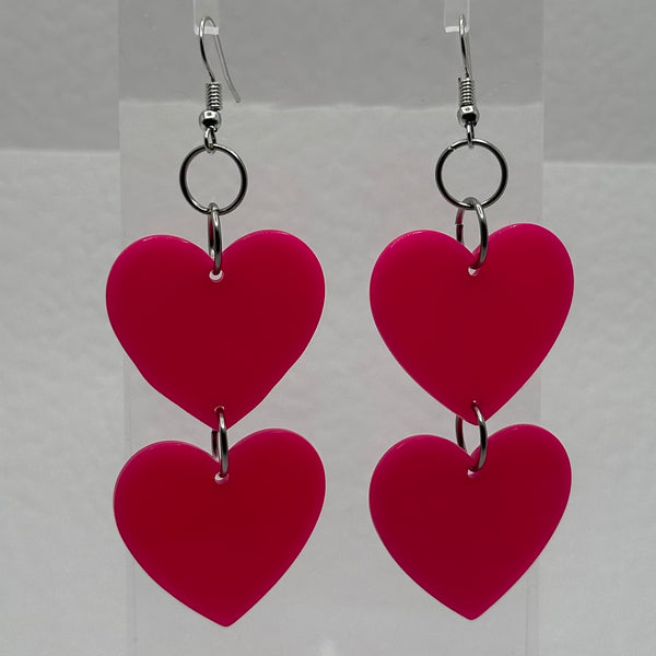 double bright oversized heart earrings, 8.5 cm long. acrylic Charms Acrylic Earrings