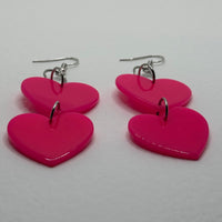 double bright oversized heart earrings, 8.5 cm long. acrylic Charms Acrylic Earrings