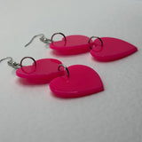 double bright oversized heart earrings, 8.5 cm long. acrylic Charms Acrylic Earrings