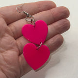 double bright oversized heart earrings, 8.5 cm long. acrylic Charms Acrylic Earrings