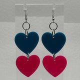 double bright oversized heart earrings, 8.5 cm long. acrylic Charms Acrylic Earrings