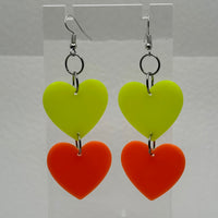 double bright oversized heart earrings, 8.5 cm long. acrylic Charms Acrylic Earrings