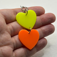 double bright oversized heart earrings, 8.5 cm long. acrylic Charms Acrylic Earrings