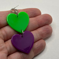 double bright oversized heart earrings, 8.5 cm long. acrylic Charms Acrylic Earrings