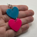 double bright oversized heart earrings, 8.5 cm long. acrylic Charms Acrylic Earrings