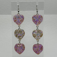 1 pair of fairy dust heart earrings, Large Resin 4 cm to 9.5 Long