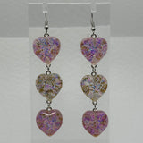 1 pair of fairy dust heart earrings, Large Resin 4 cm to 9.5 Long