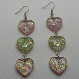 1 pair of fairy dust heart earrings, Large Resin 4 cm to 9.5 Long