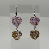 1 pair of fairy dust heart earrings, Large Resin 4 cm to 9.5 Long