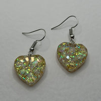 1 pair of fairy dust heart earrings, Large Resin 4 cm to 9.5 Long