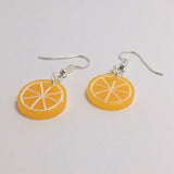 Small Kitsch fruit slice earrings 4 cm long, silver or gold colour hooks