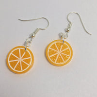 Small Kitsch fruit slice earrings 4 cm long, silver or gold colour hooks