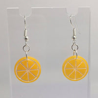 Small Kitsch fruit slice earrings 4 cm long, silver or gold colour hooks