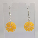 Small Kitsch fruit slice earrings 4 cm long, silver or gold colour hooks