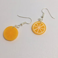 Small Kitsch fruit slice earrings 4 cm long, silver or gold colour hooks