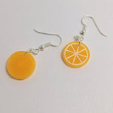 Small Kitsch fruit slice earrings 4 cm long, silver or gold colour hooks