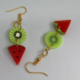 Small Fruit Salad Earrings ,Kitsch earrings on Hooks, 7 cm long. Kiwi watermelon