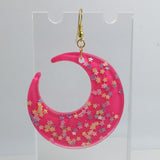 Lots of colours , Large crescent moon,  Glitter Earrings,  7cm Long