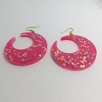 Lots of colours , Large crescent moon,  Glitter Earrings,  7cm Long