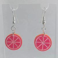 Small Kitsch fruit slice earrings 4 cm long, silver or gold colour hooks