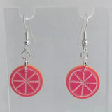 Small Kitsch fruit slice earrings 4 cm long, silver or gold colour hooks