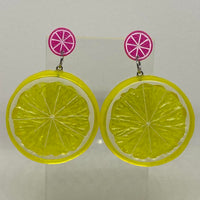 Kiwi stud Extra large Kitch fruit charm lemon slice stud earrings, 8cm long