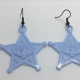 Large sheriff badge earrings, 6 cm long. made from acrylic