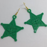 Large sheriff badge earrings, 6 cm long. made from acrylic