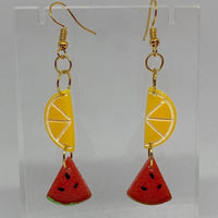 Small Fruit Salad Earrings ,Kitsch earrings on Hooks, 7 cm long. Kiwi watermelon