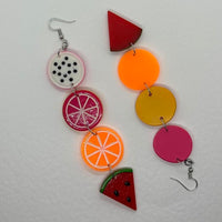 Extra large fruit salad earrings . Orange kiwi pink grapefruit and Watermelon. 13 cm long oversized